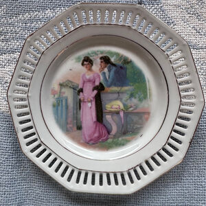 Vintage SCHUMANN BAVARIA Reticulated Pierced Portrait Porcelain Plate Couple